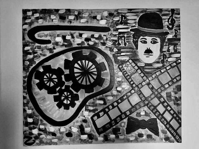 Chaplin moderne, acrylique sur toile, 60x70